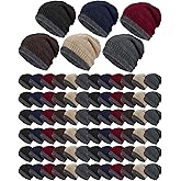 Geyoga 72 Pieces Winter Knit Beanie Hats Bulk for Homeless Fleece Lined Beanie Warm Beanie Cap Winter Knit