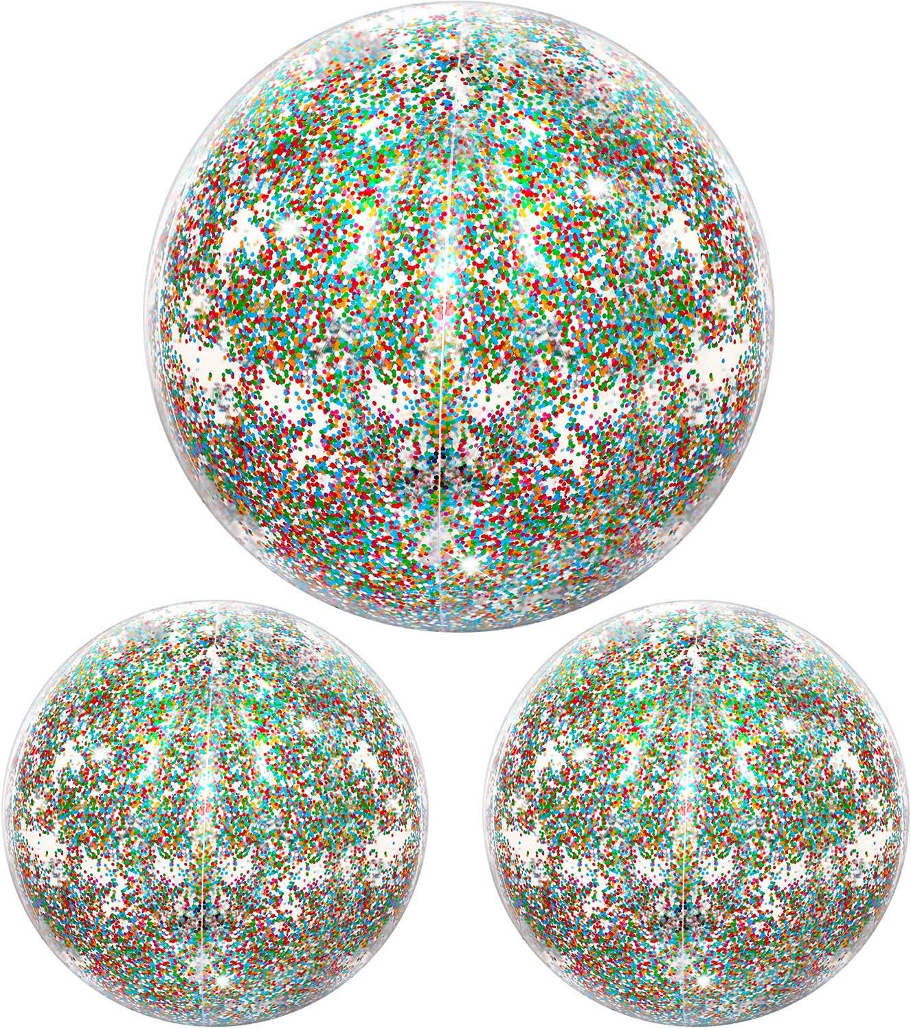 Hsei 3 Pieces Inflatable Beach Ball Glitter Beach Ball Floatable Confetti Ball for Summer Beach, Pool and Party Favor (Multicolor, 16 and 24 Inch)