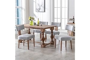 RIVOVA Linen Dining Chairs Set of 4, Modern Dining Chair with Wood Legs, Upholstered Dining Chairs for Dining Room, Kitchen, Vanity, Living Room, Grey