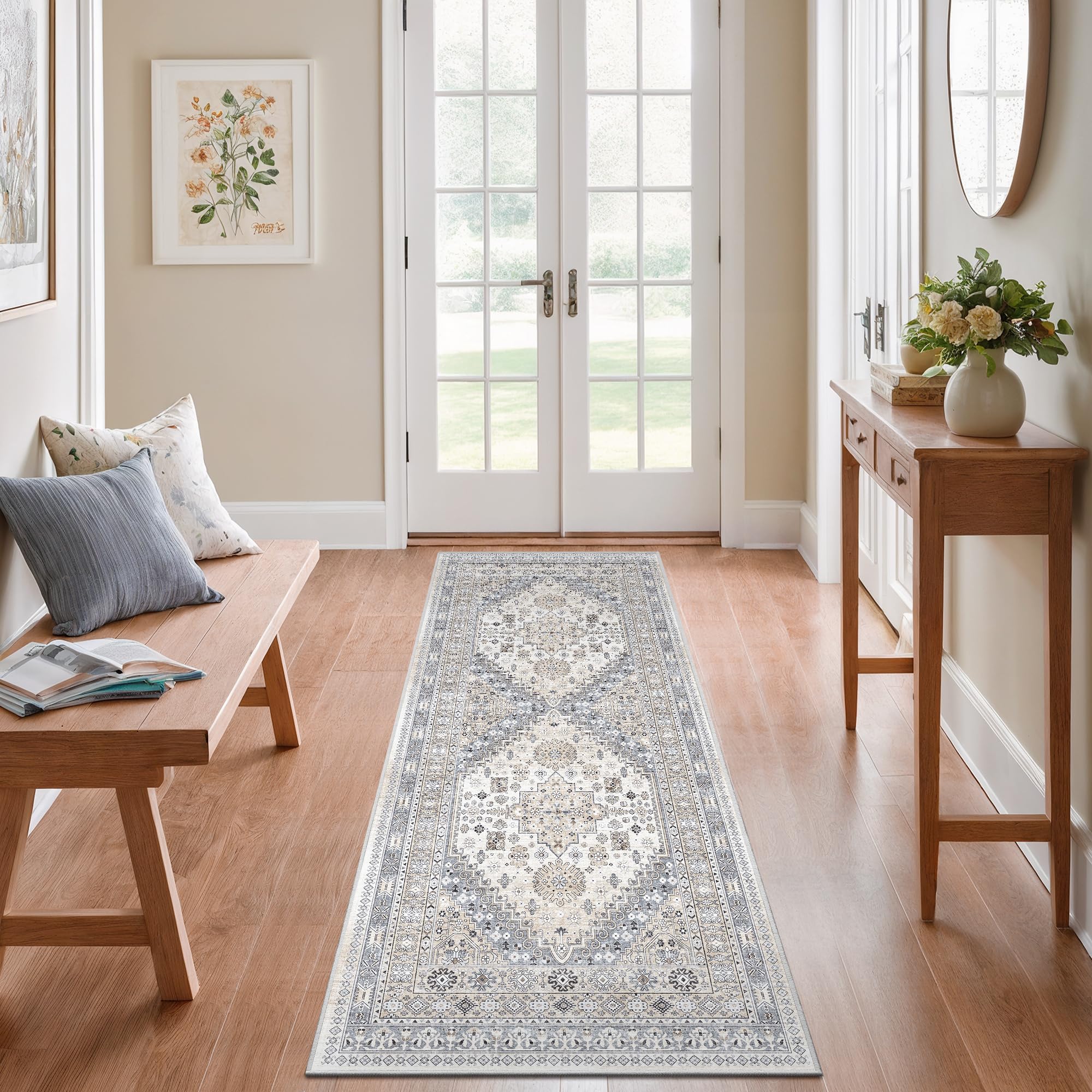 Photo 1 of zesthome 2x6 Runner Rug for Hallways, Machine Washable Rug, Non Slip Vintage Low Pile Runners, Stain Resistant Runners for Entryway, Kitchen, Bathroom, Laundry Room, Corridor