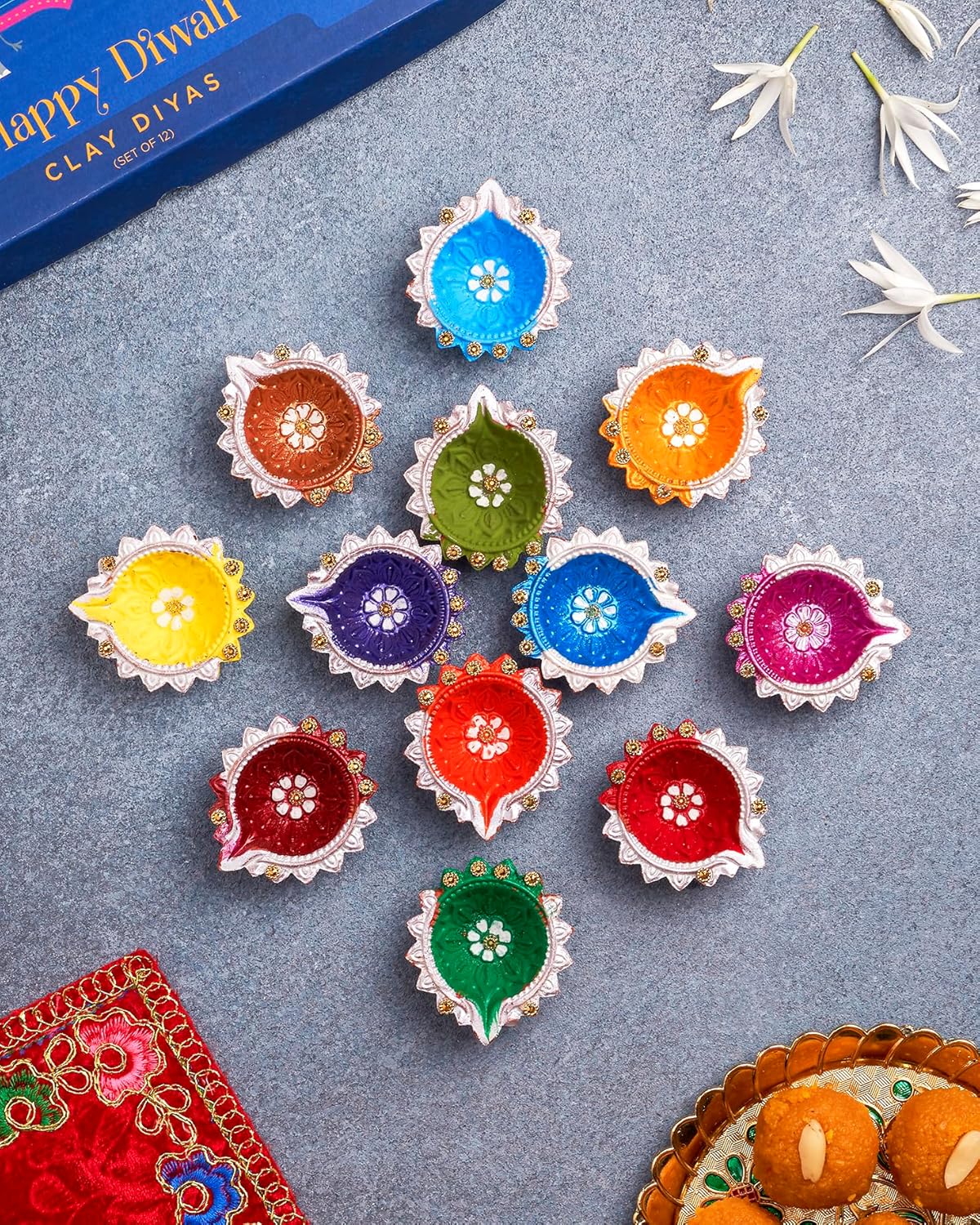 Oil Lamps & Accessories - IndoTribe 12Pc Diwali Diyas For Decoration Diwali Decorations For Home Diwali Lights Diwali Decor Diwali Diya Diwali Candle Diwali Gifts For Friends Clay Diya For Diwali Tea Lights Candles Diwali Diya