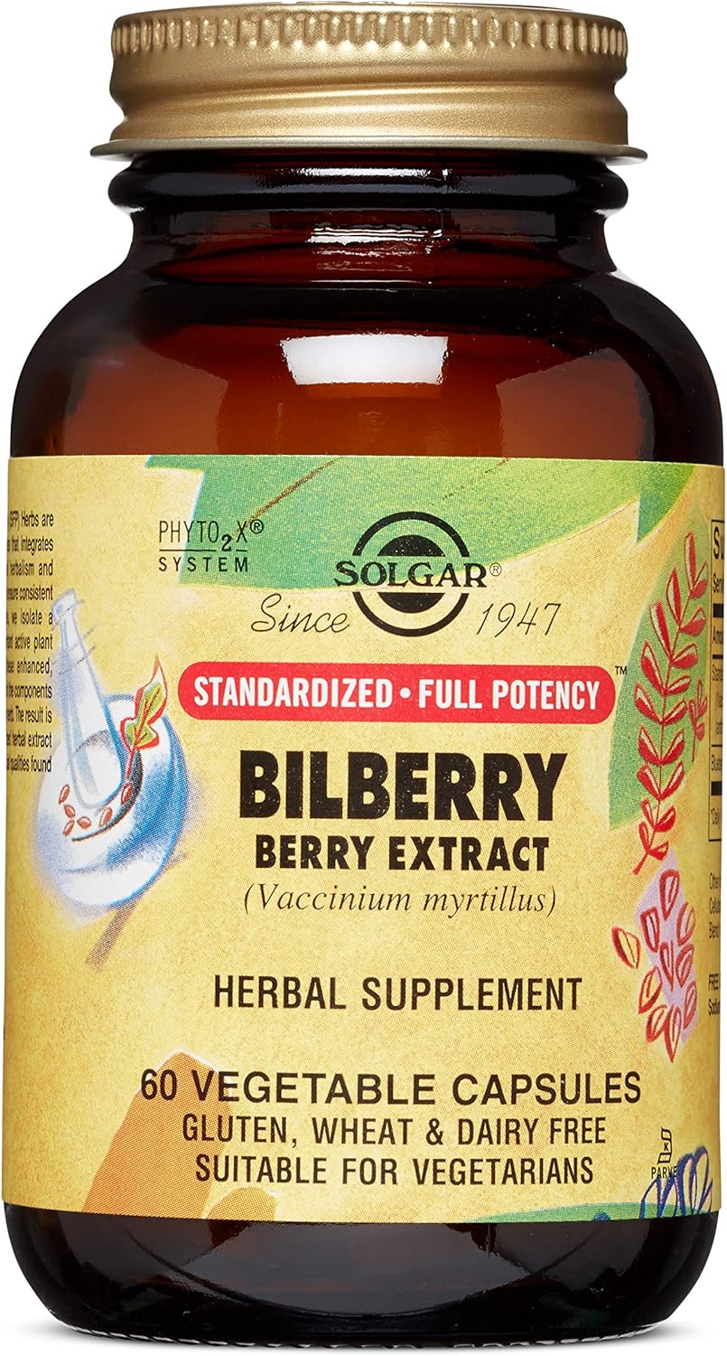 Solgar Standardized Full Potency Bilberry Berry Extract Vegetable Capsules, 60 Count
