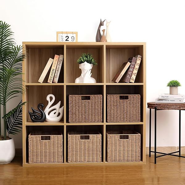 WICKER STORAGE BASKET – LARGE 12X12X10IN CUBE, WOVEN WICKER FOR SHELVES, PANTRY, KITCHEN & BATHROOM ORGANIZATION (BROWN)
