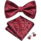 GUSLESON Mens Paisley Bow Tie Handkerchief Jacquard Woven Adjustable Pre-Tied Bowties Pocket Square Cufflinks Set