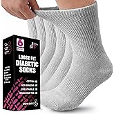 Debra Weitzner Diabetic Socks For Men and Women Loose Fit Non-Binding Cotton Crew Socks 6 Pairs