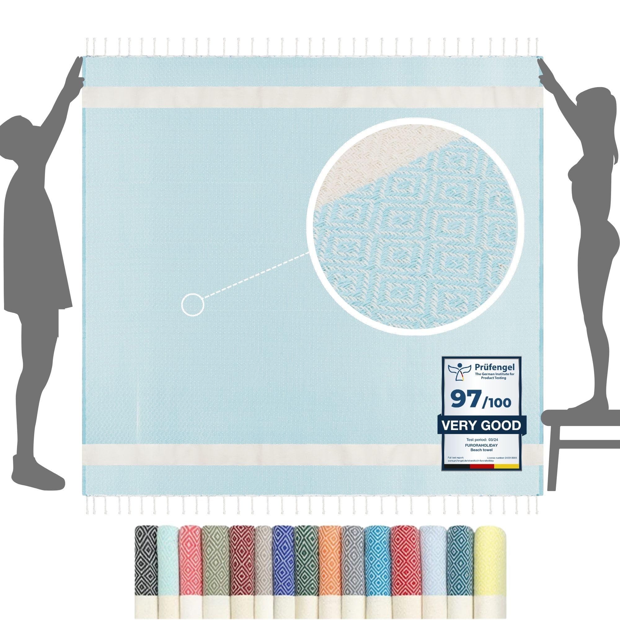 furora HOLIDAY Beach Towel XXL Extra Large OVERSIZED 200x200 cm / 79x79 Inch - cotton | Turkish Towel Fouta + Picnic Blanket | Beach Blanket, lightweight Travel Towel, Women Men Holiday Essentials