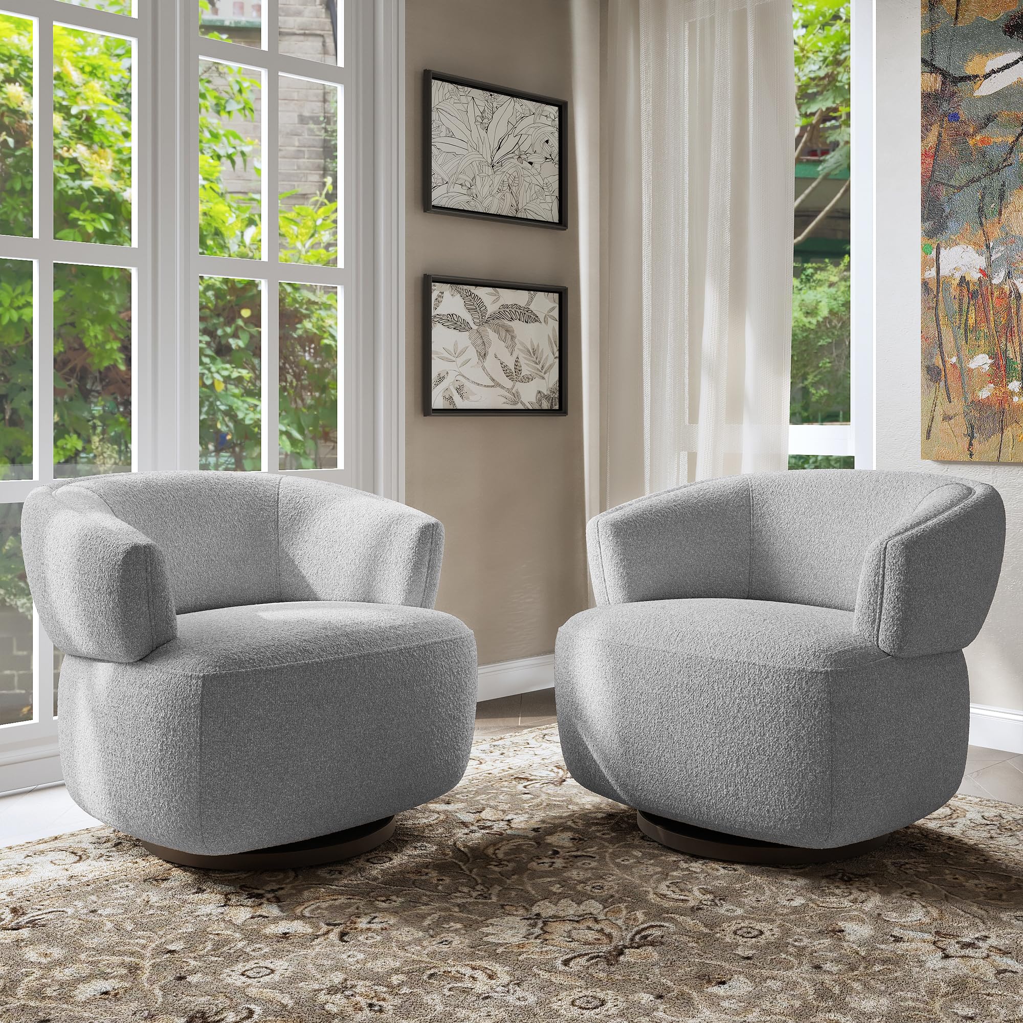 Photo 1 of *USED*
May in Color Swivel Barrel Chair Set of 2, Oversized Accent Chair for Living Room?Lounge Sofa Chair with 360-Degree Base, Upholstered Reading Chair, Modern Round Club Chair for Bedroom, Office, Grey