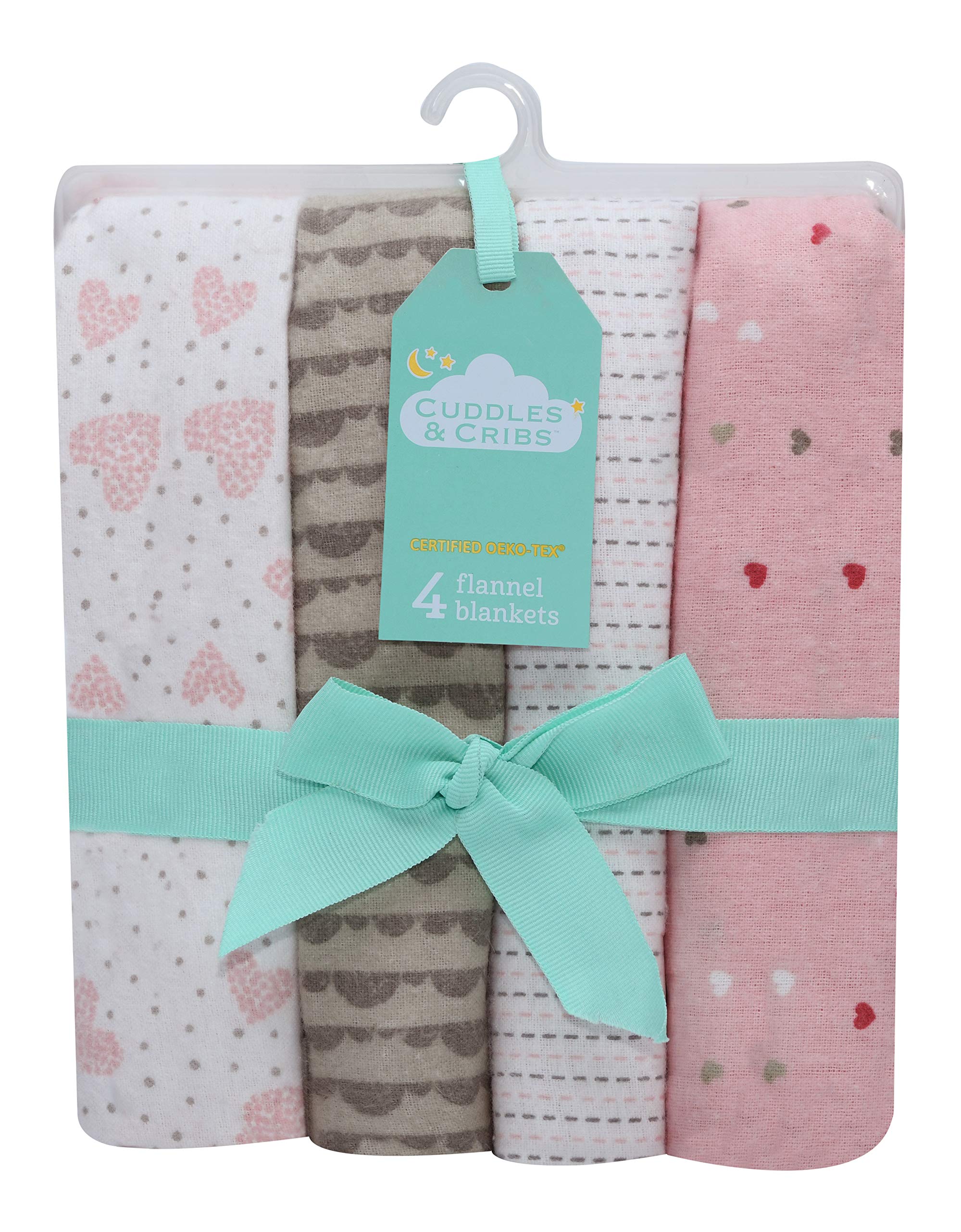 Cuddles & Cribs Cotton Hearts Flannel Receiving Blankets 30 X 30-4 Count