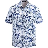 TIXMIE Mens Skull Hawaiian Shirt Short Sleeve Button Down Beach Shirts | Hawaiian Shirt, Skull Shirts, Beach Shirts, Floral Shirt, Button Up Shirts, Funny Vacation Shirts, Summer Tropical Shirt