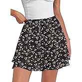 Caracilia Skorts for Women Boho Casual Beach Mini Skirts Summer Floral Ruffle Chiffon Flowy Shorts 2026 Trendy Outfits