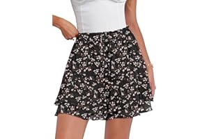 Caracilia Skorts for Women Boho Casual Beach Mini Skirts Summer Floral Ruffle Chiffon Flowy Shorts 2025 Trendy Outfits