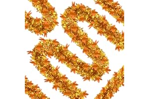 OCTERIC 66FT Thanksgiving Tinsel Garland, Glitter Tinsel Garlands with Maple Leaf Metallic Twist Hanging Streamers Decoration for Autumn Thanksgiving Day Halloween Party Decoration