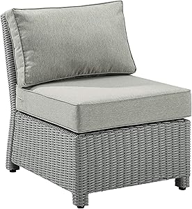 Crosley Furniture KO70017GY-GY Bradenton Outdoor Wicker Sectional Center Chair, Gray with Gray Cushions