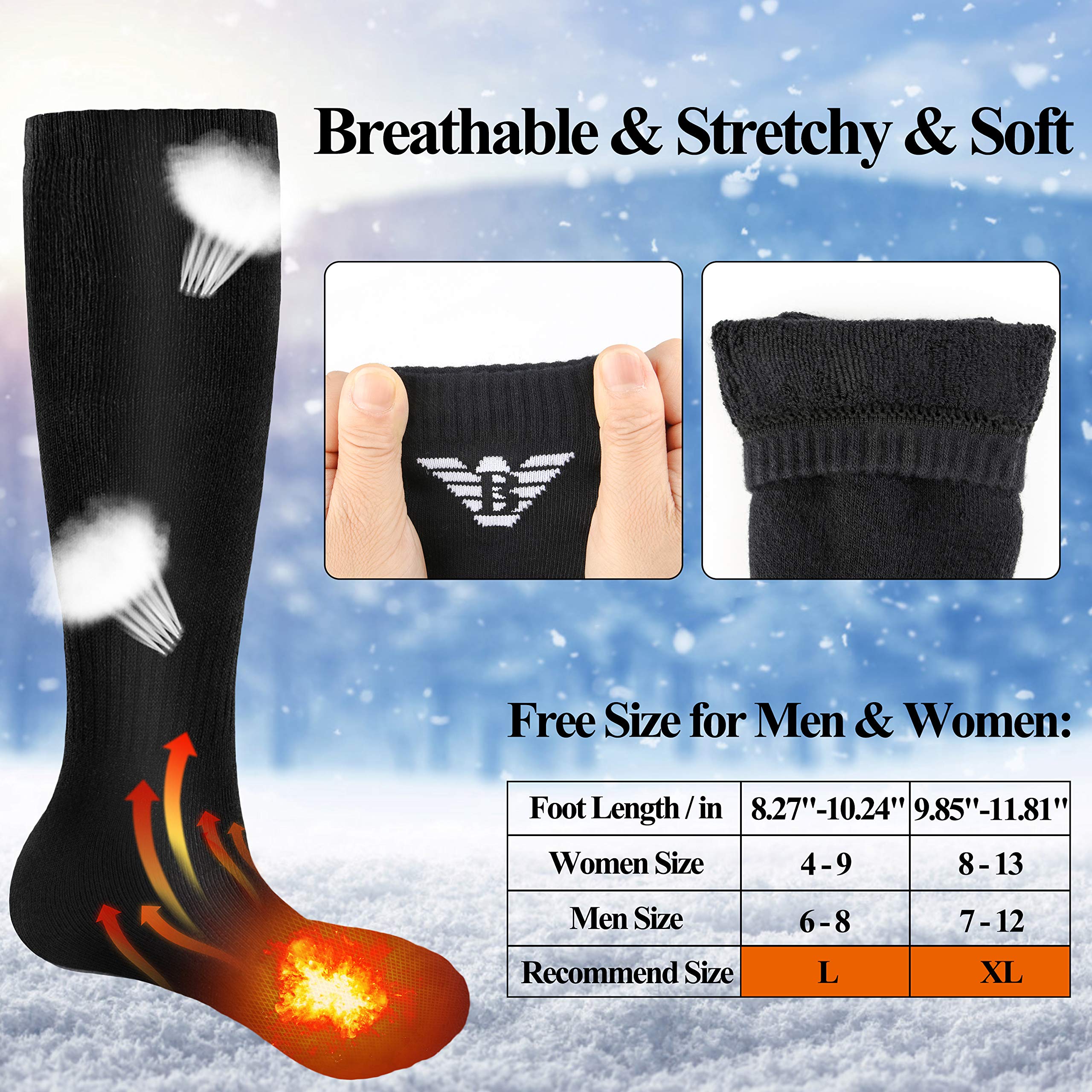 NiUB5 Heated Socks for Men & Women,Electric Heated Socks,Battery Heated Socks for Camping/Fishing/Cycling/Motorcycling/Skiing