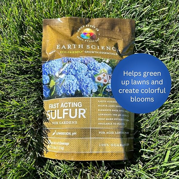 EARTH SCIENCE FAST ACTING SULFUR GRANULES – 5LB – REDUCES SOIL PH AND NUTRIENT RUNOFF, IMPROVES GROWTH & COLOR FOR ACID-LOVING PLANTS, LONG-LASTING LAWN CARE SUPPLEMENT