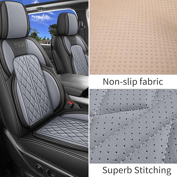 DUDUWANG CAR SEAT COVER CUSTOM FIT FOR DODGE RAM 1500 2500 3500 2002-2026 FAUX LEATHER SEAT COVER SET COMPATIBLE WITH CREW QUAD REGULAR CAB PICKUP TRUCK CUSHIONS (BLACK & GREY, FULL SET, FLAT REAR)