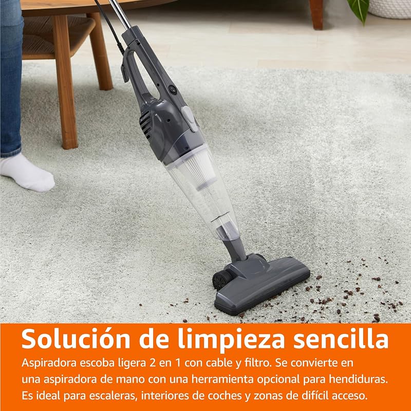 Amazon basics — aspirador 2 em 1 com fio, motor eco, filtro hepa, baixo peso
