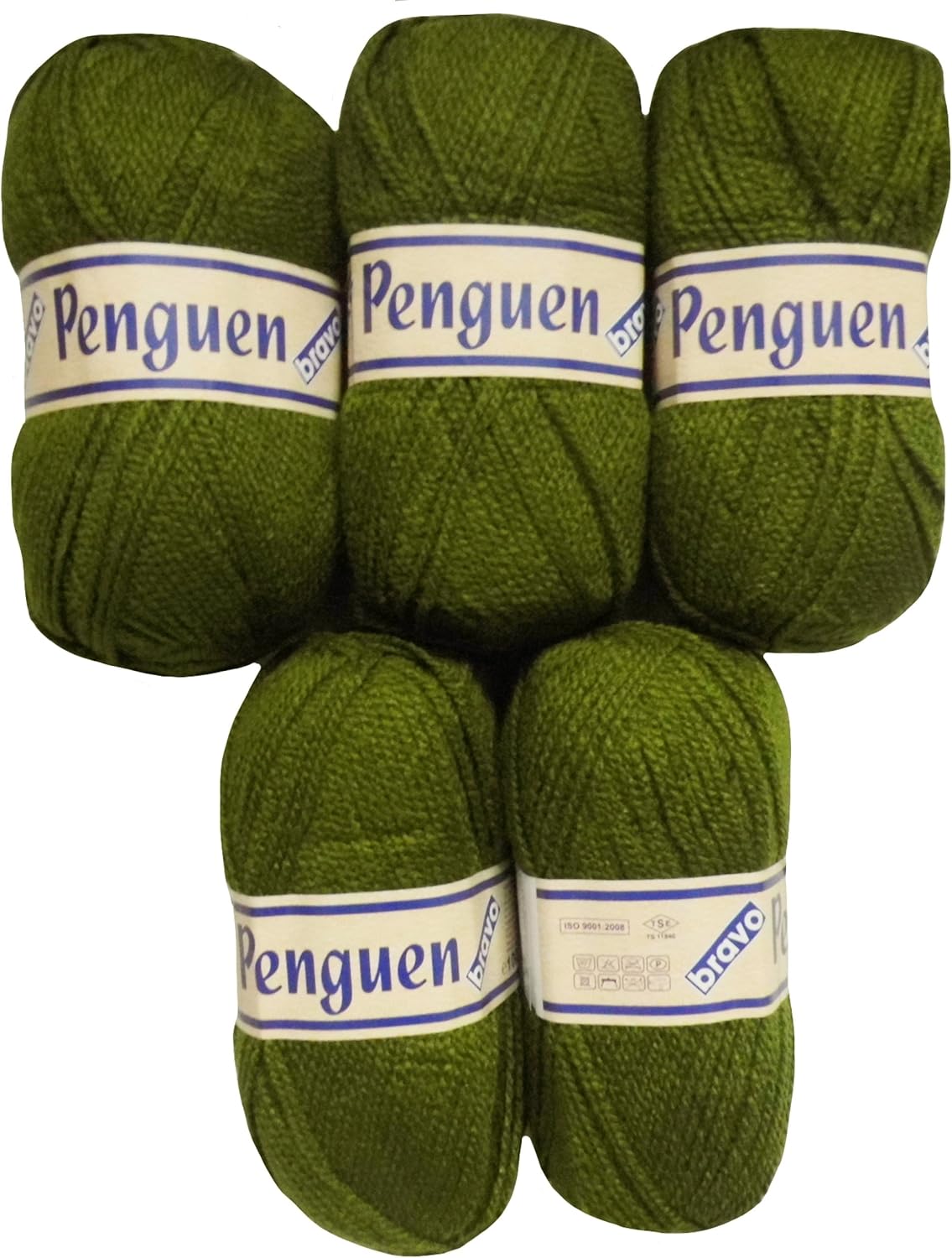 5 x 100 Gramm Acryl Wolle oliv grün 530, 500 Gramm Wolle zum Stricken