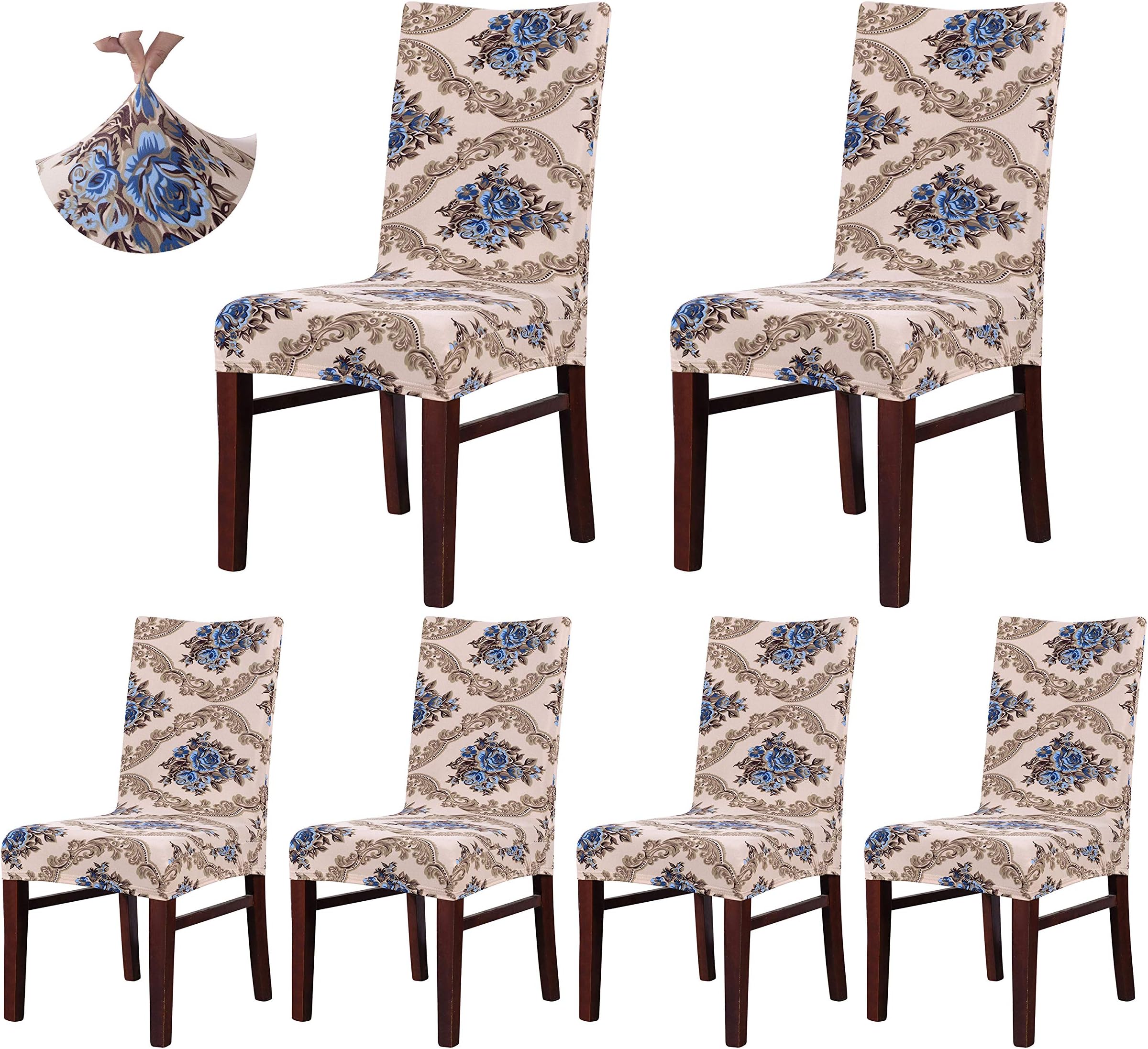 SARAFLORA Stretch Dining Chair Covers Removable Washable Seat Protectors for Wedding Party Dining Room, Set of 6, American Impression