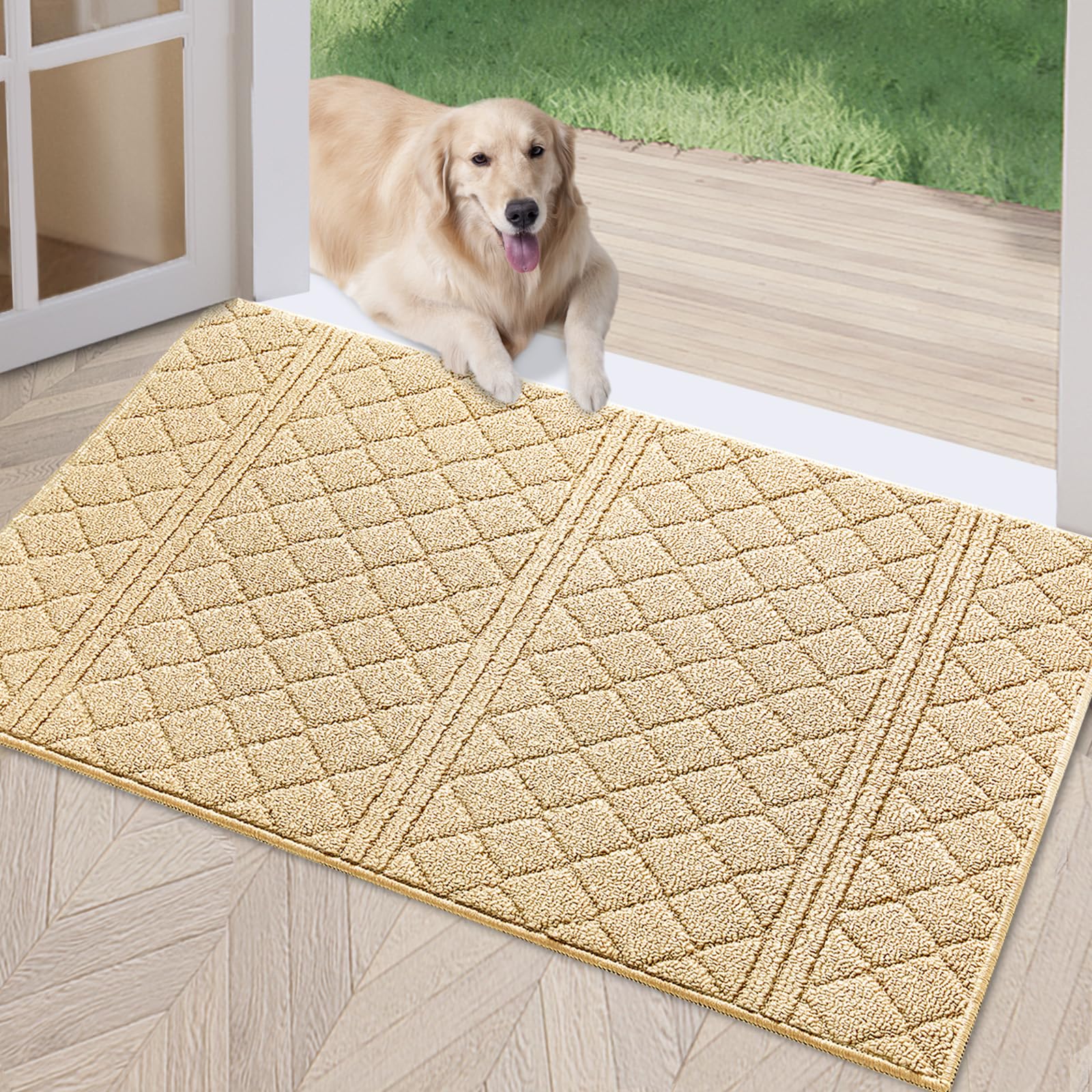 Photo 1 of REFETONE Indoor Doormat, Front Back Door Mat 20"x32" Absorbent Rubber Backing Non Slip Door Mats, Low-Profile Resist Dirt Entrance Rugs, Machine Washable Door Rug Inside Floor Mat for Entryway, Golden