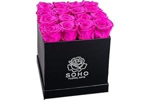 SOHO FLORAL ARTS New Roses Preserved Flowers | Genuine Roses That Lasts for Years | Flowers for Delivery | Large/XL Box (Black Box Radiant Pink 16ct)