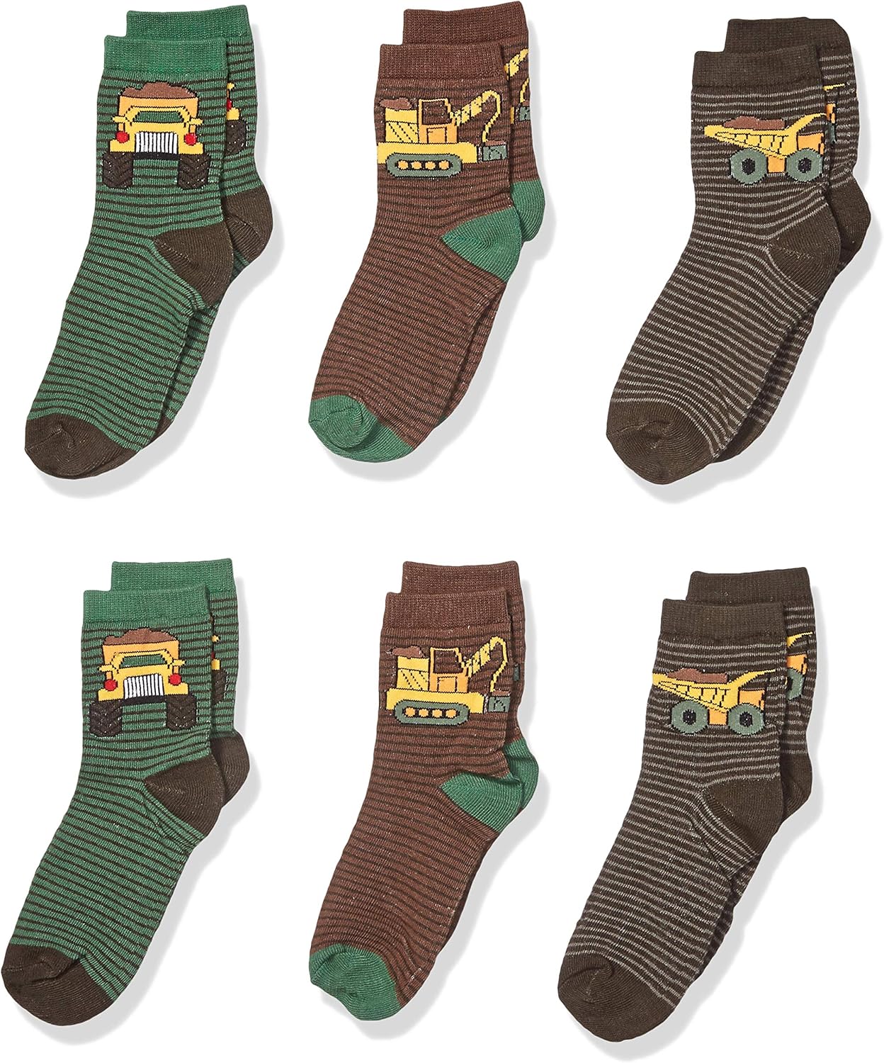 Country Kids boys Dump Truck Excavator Backhoe Striped Cotton Socks, Pack of 6: Clothing