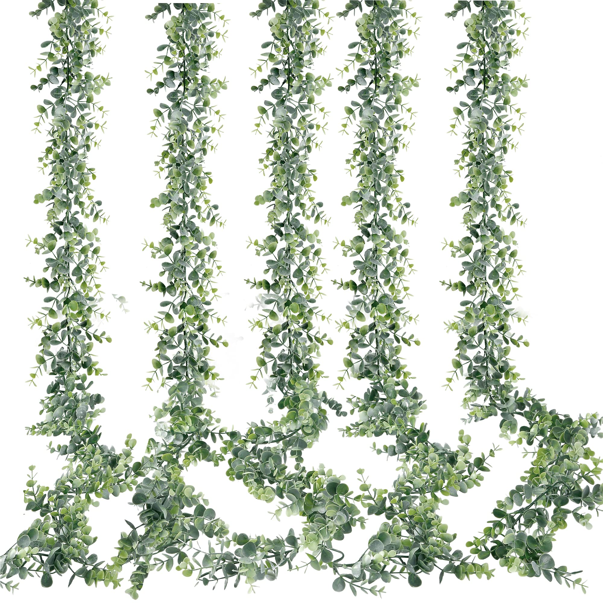 Photo 1 of Sggvecsy Artificial Eucalyptus Garland 5 Pack Fake Eucalyptus Greenery Garland Faux Hanging Plants Artificial Vines, 5.6 Feet/Strand for Wedding Backdrop Arch Wall Table Party Outdoor Festival Decor