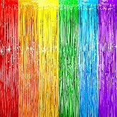Voircoloria 2 Pack Rainbow Foil Fringe Backdrop Curtains, Tinsel Streamers Birthday Party Decorations, Fringe Backdrop for Graduation, Baby Shower, Gender Reveal, Disco Party