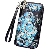 FEITH&FELLY Women RFID Blocking Wallet Embossed Genuine Leather Wristlet Clutch Purse Handbag