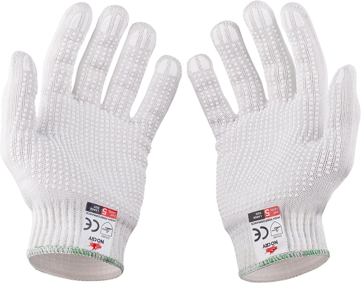 NoCry Cut Resistant Protective Work Gloves with Rubber Grip Dots. Tough and Durable Stainless Steel Material, EN388 Certified. 1 Pair. White (Large): Health & Personal Care