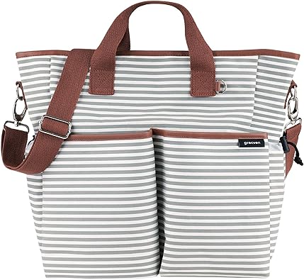 diaper bag tote with multiple separate pockets and changing pad