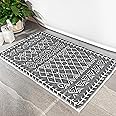 Tititex Luxury Dark Grey White Bohemian Runner Rug, 20x32 inch Extra Soft Microfiber Area Rugs, Non-Slip Plush Shaggy Boho Bedside Carpet, Mats for Bedroom Floor, Laundry and Doorway