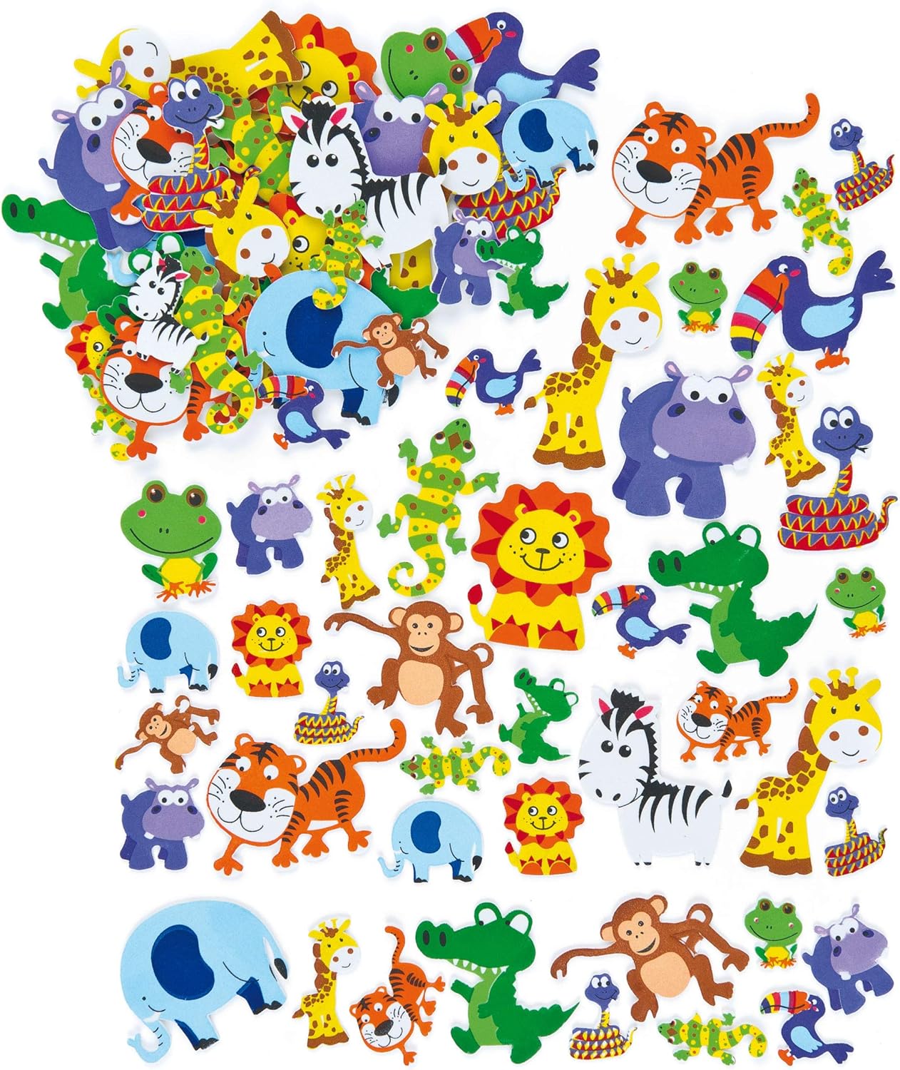 Baker Ross EV3115 Jungle Animal Foam Stickers (Pack of 96) Self Adhesive Puffy Scrapbook Stickers, Assorted, Assorted