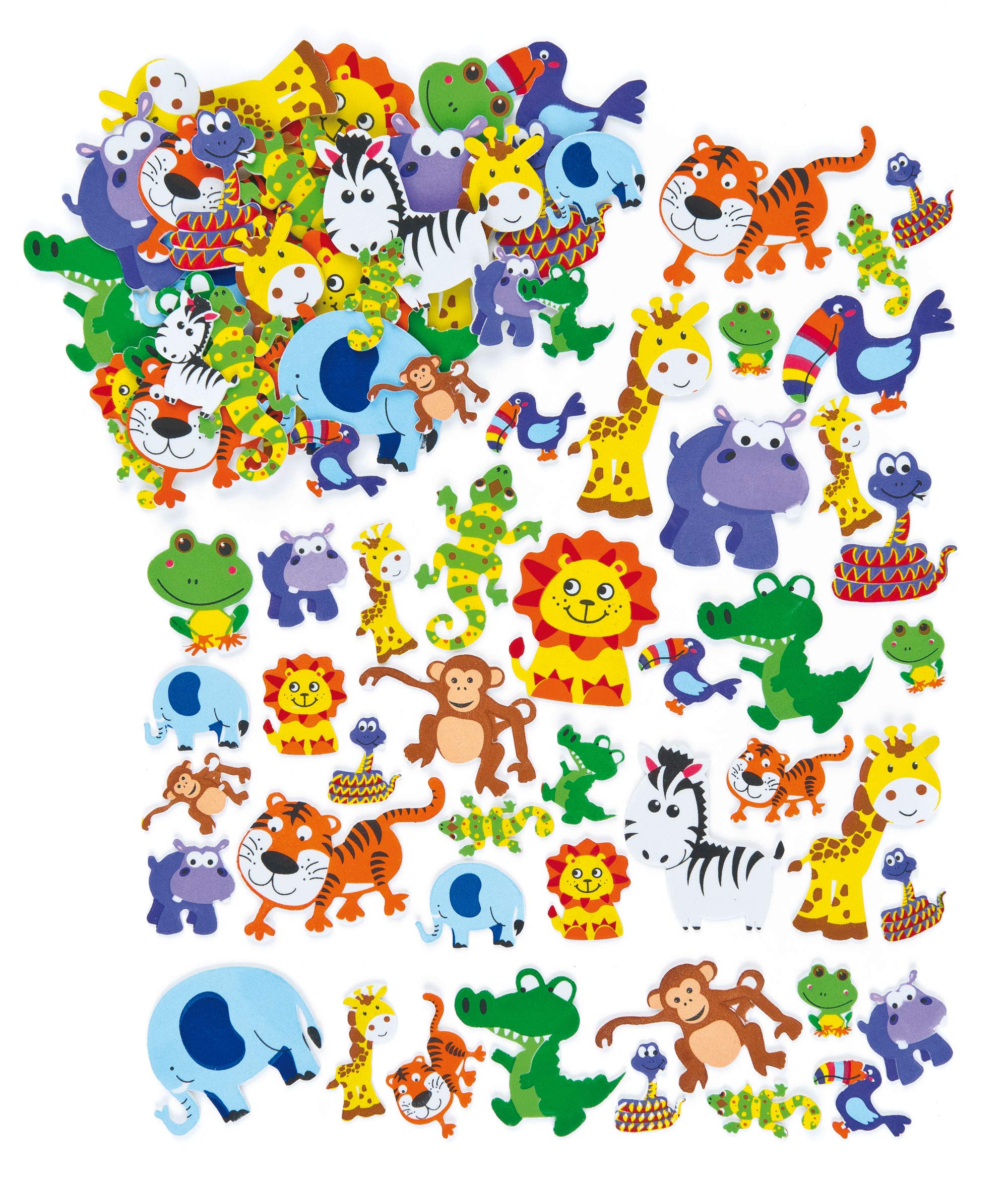 Baker Ross EV3115 Jungle Animal Foam Stickers (Pack of 96) Self Adhesive Puffy Scrapbook Stickers