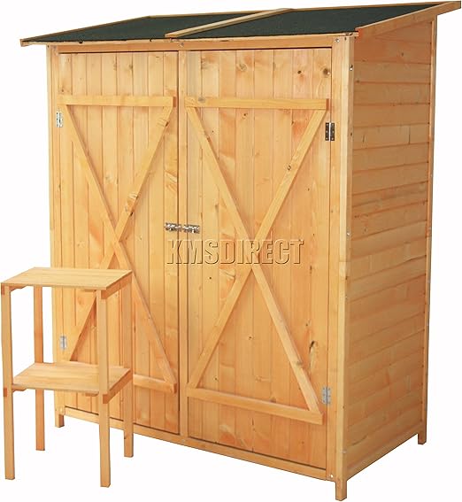 Foxhunter Outdoor Garten Geratehaus Holz Werkzeug Aufbewahrung Kommode Log Pultdach Double Door Mit Ablage Natur Amazon De Baumarkt