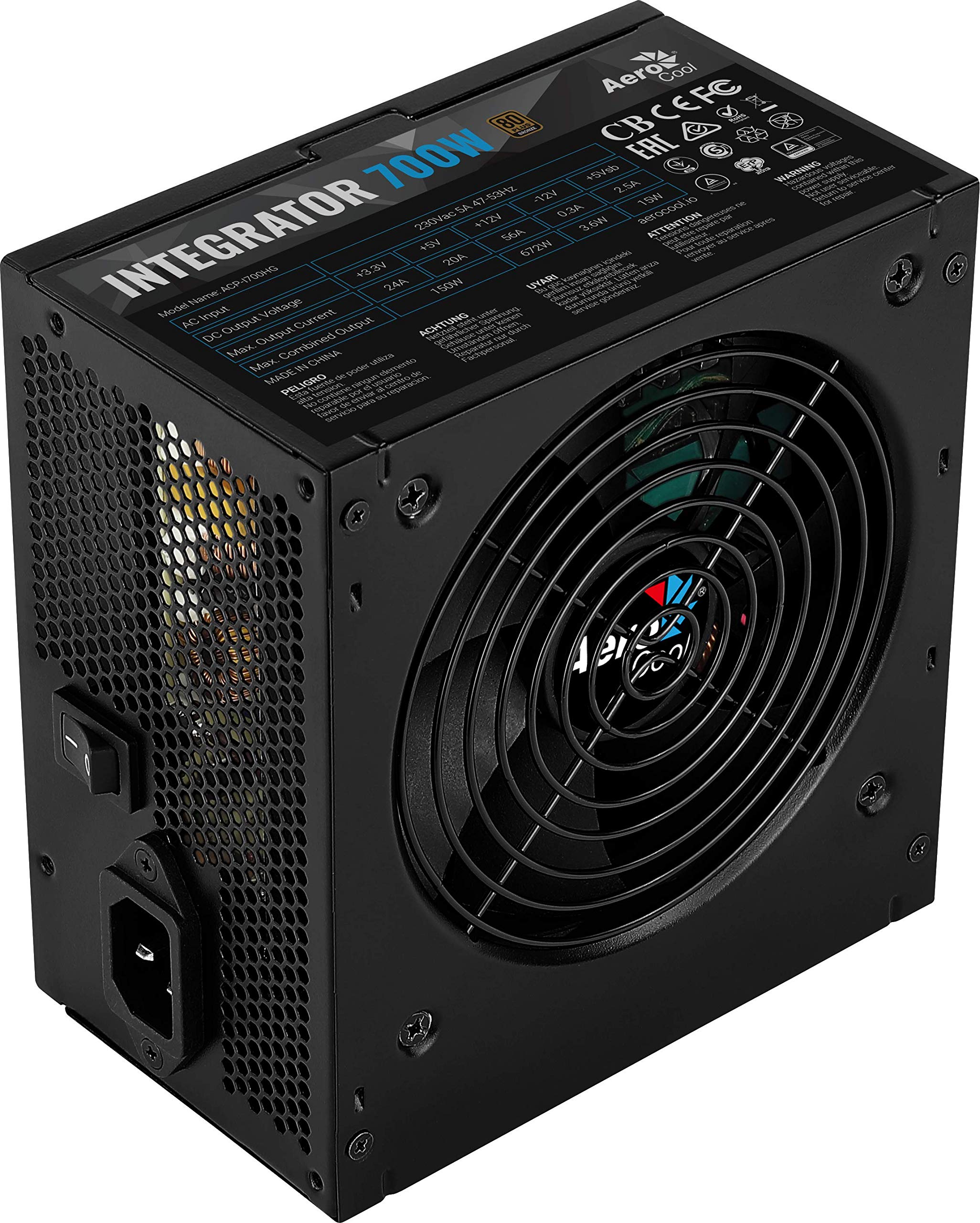 Aerocool Integrator 700 W 80 Plus Bronze Power Supply Unit with UK 3 Pin Power Lead