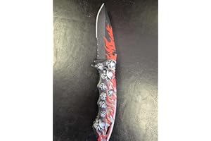 Folding Pocket Knife, Black and Red Flame Design, Skull Handle, Tactical Blade