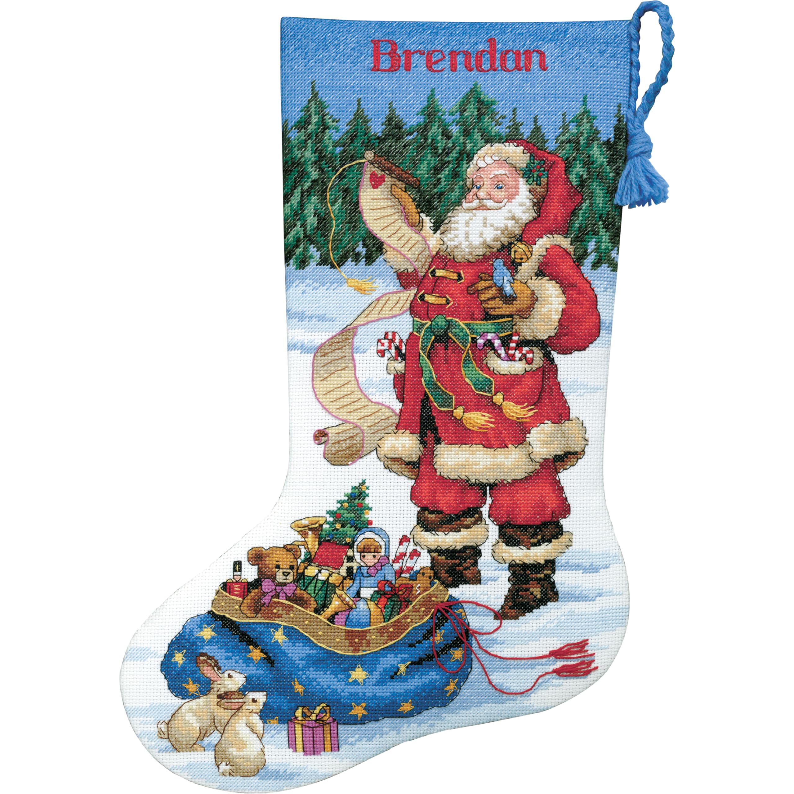 Dimensions Counted Cross Stitch ''Checking His List'' Personalized Christmas Stocking Kit, 14 Count White Aida, 16''