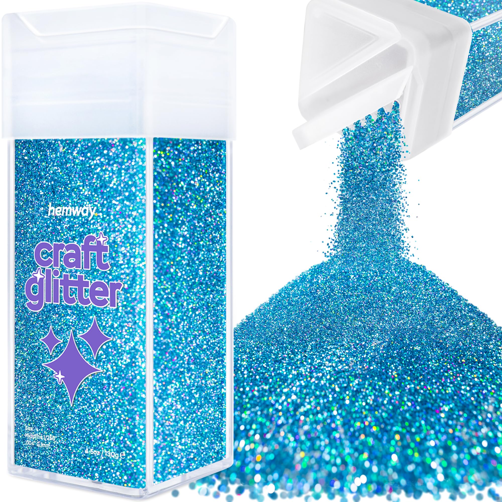 Hemway Glitter Shaker Ocean Blue Holographic 110g Microfine, Craft Glitter Shaker for Resin & Epoxy Crafts, Christmas Art Supplies, Nail, Body, Face, Eye, Festival, Crafting, Slime, Sparkle