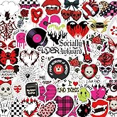 Vemfare Emo Punk Rock Stickers - 50 Pcs Dark Aesthetic Stickers for Water Bottle Scrapbook, Goth Music Skull Sticker for Women, Vinyl Sticker for Laptop Skateboard Party Favor Supplies