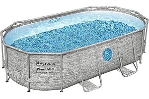 Bestway Power Steel Swim Vista 14’ x 8'2" x 39.5” Above Ground Pool, Oval Metal Frame Outdoor Swimming Pool Set with Filter P