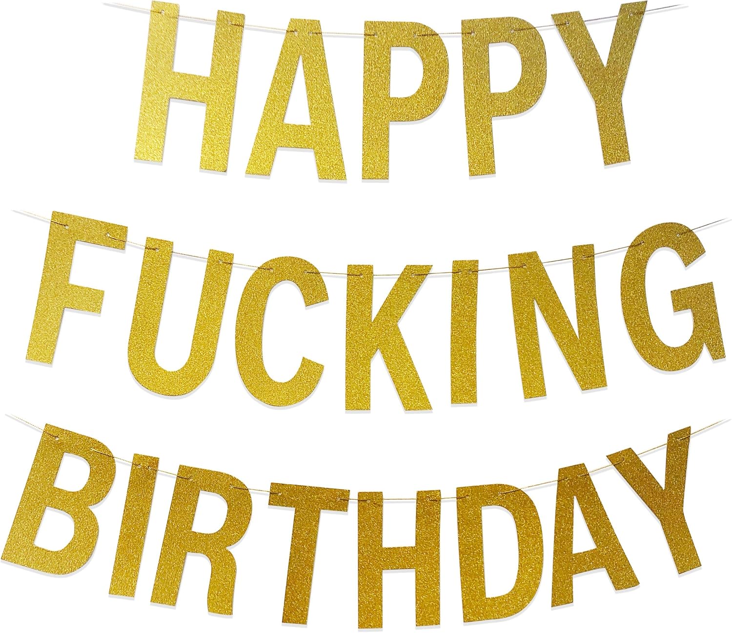 Horrible Party Stuff Large HAPPY F***ING BIRTHDAY Bunting - Adult Funny Birthday Banner, Office Prank, Black