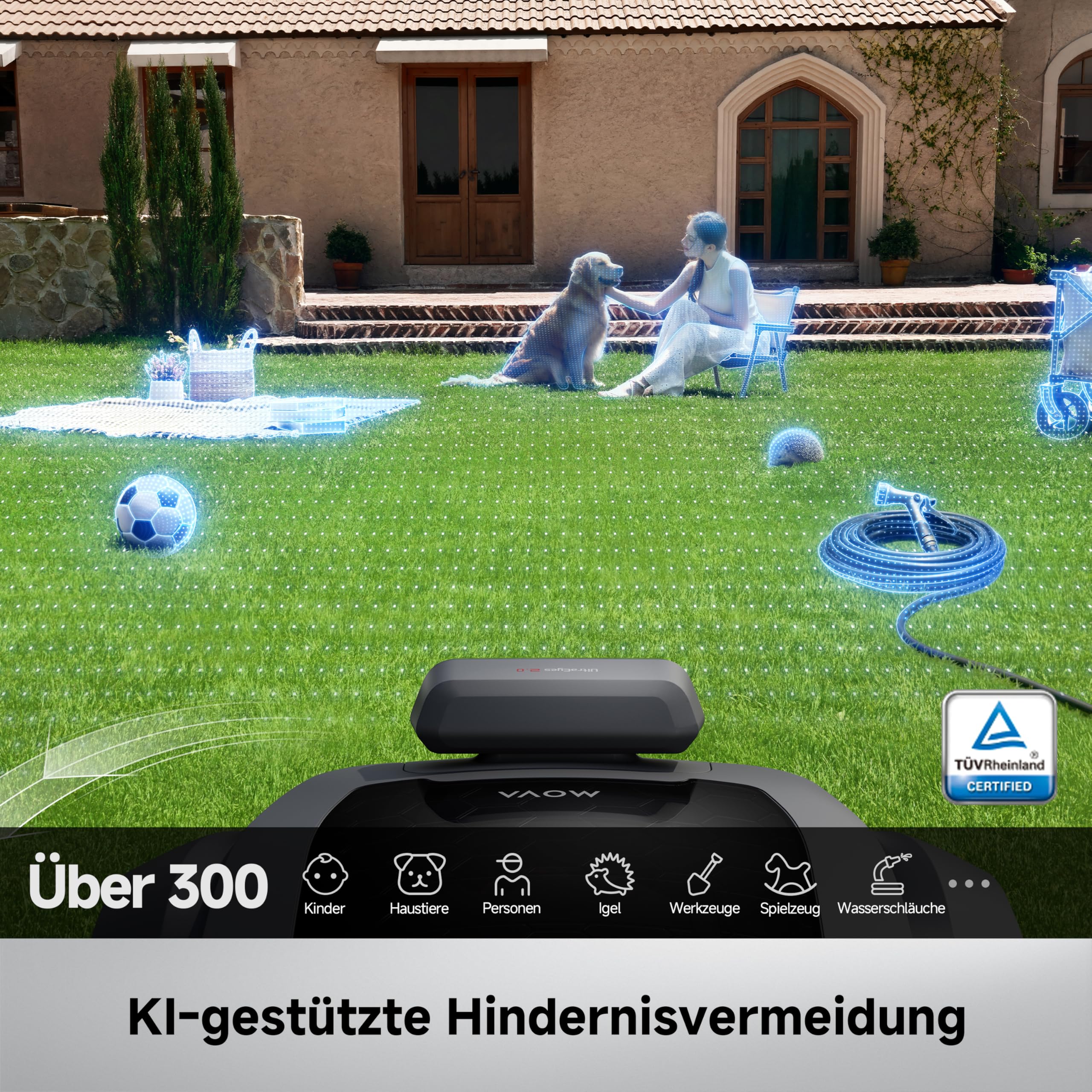 MOVA ViAX 500 Mähroboter Ohne Begrenzungskabel, Empf. 600 m², KI-gestützte Kartierung, 360°-LiDAR & Dual-KI-Vision, Intelligente Hindernisvermeidung, U-Fahrbahn, Kantenschnitt, App-Steuerung 8