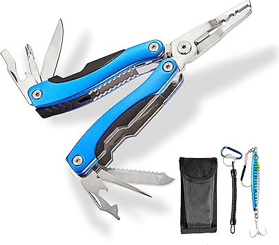 Amazon フィッシングプライヤー ステンレス マルチツール 多機能ツール 釣り用ペンチ キャンプ アウトドア 登山 防災 万能工具 コンパクト収納 折り畳み ルアーと専用ケースと安全ロープ付き ブルー柄 万事商社 ペット用品 通販