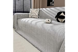 Nobildonna Chenille Couch Cover for Sofa Cover Washable Pet Scratch Couch Covers Tassel Waterproof Sofa Slipcover for 2 Cushion Couch,Furniture Protector Blanket for Living Room,Light Gray 71"x102"