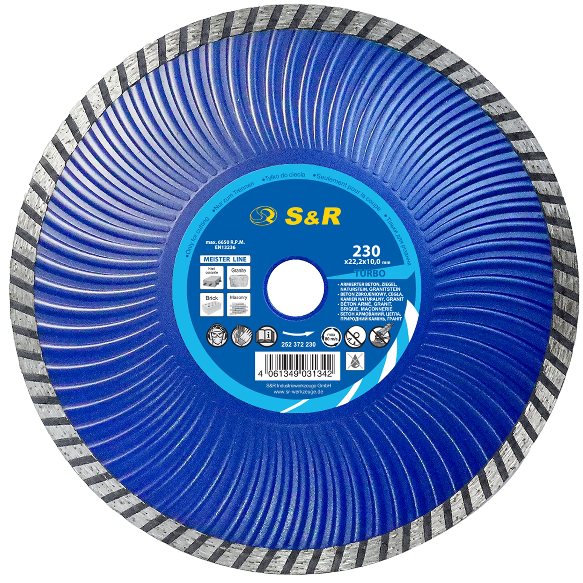 S&R Diamond Blade/Cutting Disc 230 x 22.2 mm Grinder Discs Turbo, for Concrete, Granite, Natural Stone, Bricks, Reinforced Concrete. Professional quality