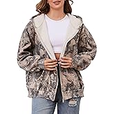 Eutten Womens Camo Zip Up Hoodie Long Sleeve Maple Leaf Print Oversized Hooded Jacket Fleece Full Zip Sweatshirt with Pockets