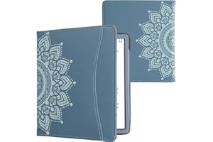 kwmobile Case Compatible with Onyx Boox Leaf 2 - PU Leather Cover with Magnetic Closure, Strap, Front Pocket - Rising Sun Blue