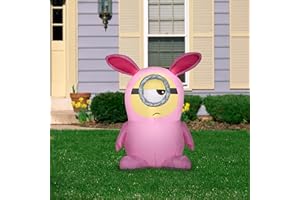 Gemmy Airblown Inflatable Stuart in Pink Bunny Suit, 3.5 ft Tall, Pink