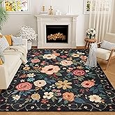 DUKINO 5x7 Area Rugs, Floral Washable Rug for Living Room Non Slip, Black | Soft, Low Pile, Stain Resistant Indoor Rug for Bedroom, Dining Room, Office, Pet Friendly, Lightweight, Modern Home Decor